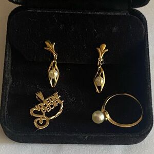 Set of Vintage 14K Gold and Pearl Jewelry